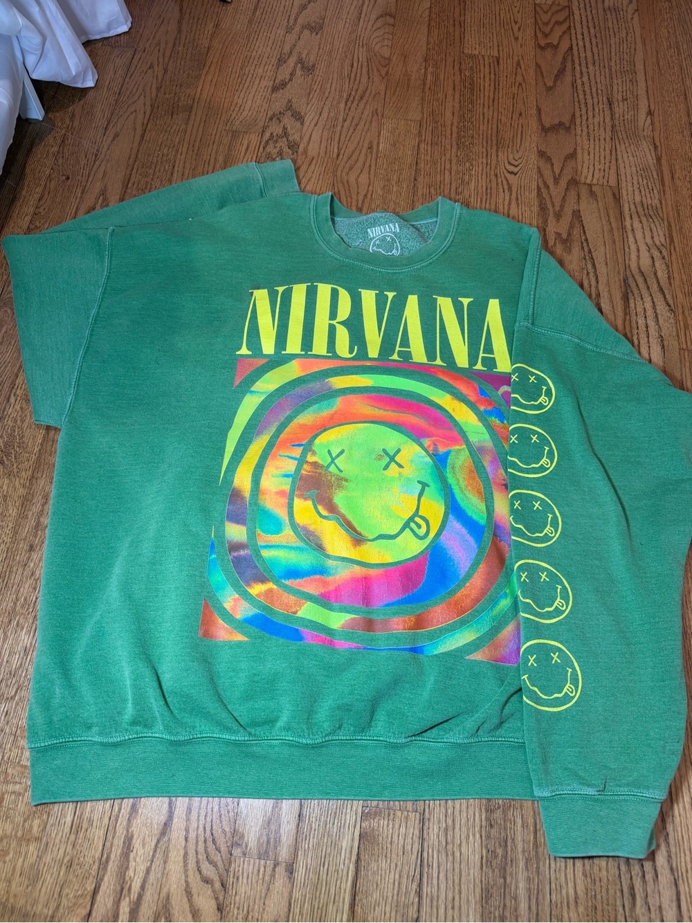 NIRVANA Green Rainbow Smiley Crewneck